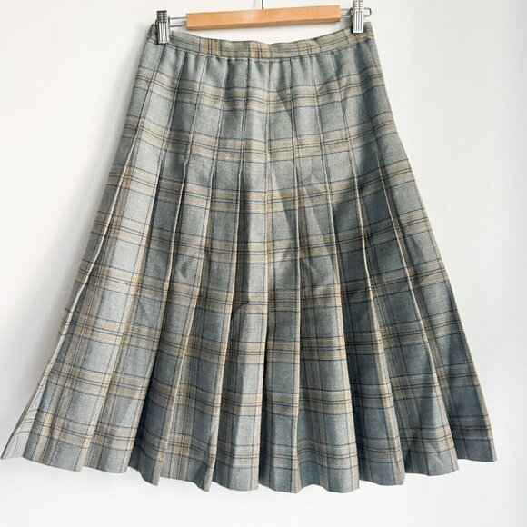 Vintage Hand Made Wool Grey Warm Pleated Midi Skirt S/M - Picture 3 of 6